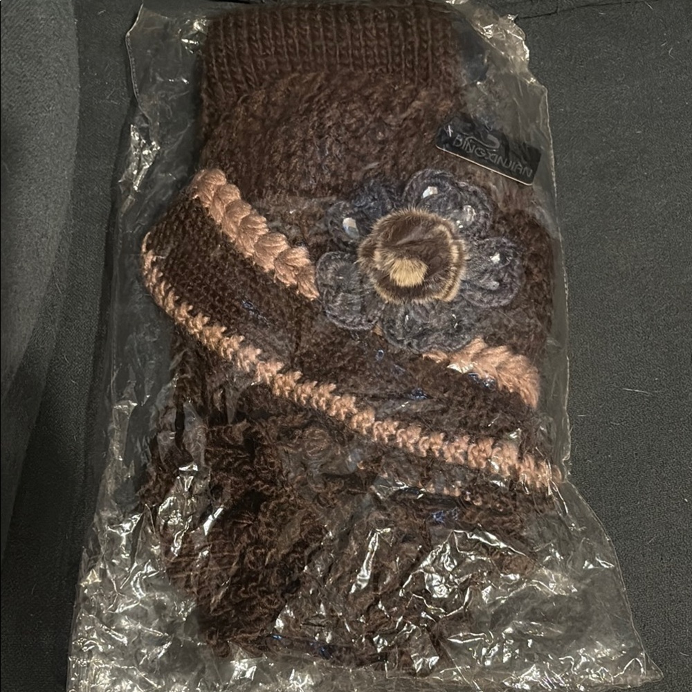 Tan and Brown Textured Knit Hat